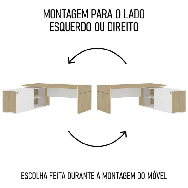 Encontraproduto.com.br - Conjunto Escritório Home Office 3 Peças Mesa Em L Corp A06 Carvalho-branco - Mpozenato