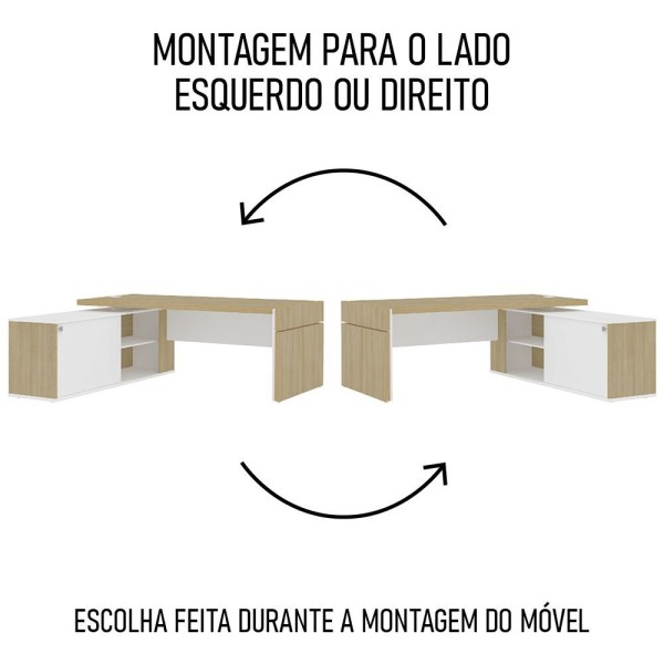 Encontraproduto.com.br - Conjunto Escritório Home Office 3 Peças Mesa Em L Corp A06 Carvalho-branco - Mpozenato