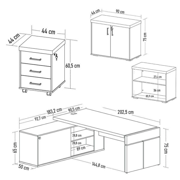Encontraproduto.com.br - Conjunto Escritório Home Office 3 Peças Mesa Em L Corp A06 Carvalho-branco - Mpozenato