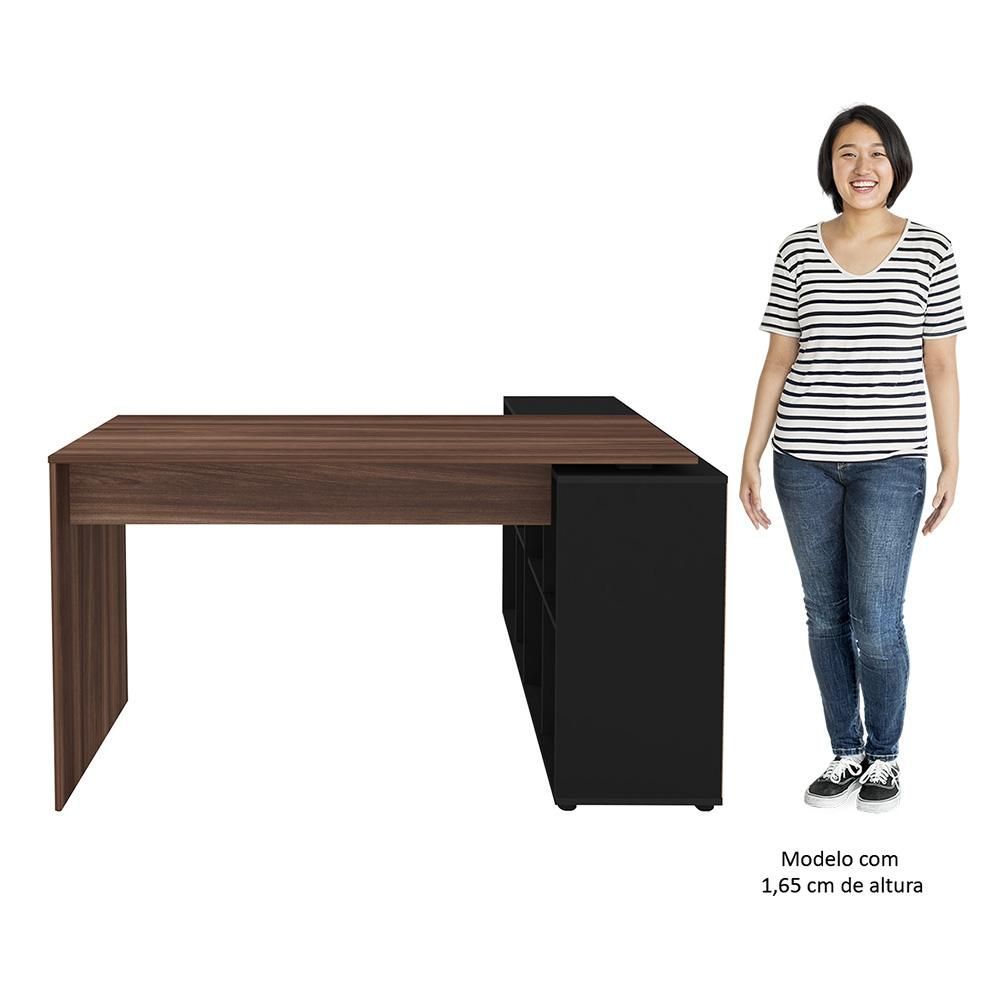 Encontraproduto.com.br - Mesa Escrivaninha Em L Eron E Gaveteiro Com Rodízios Mity A06 Ipê Preto Mpozenato