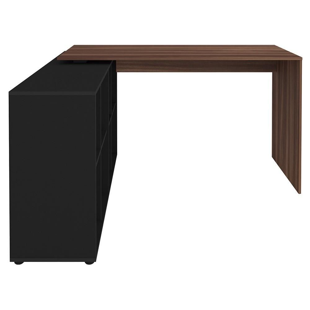 Encontraproduto.com.br - Mesa Escrivaninha Em L Eron E Gaveteiro Com Rodízios Mity A06 Ipê Preto Mpozenato