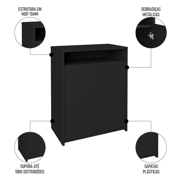 Encontraproduto.com.br - Mesa Escrivaninha em L Eron e Balcão 60cm 2 Portas Look A06 Preto - Mpozenato