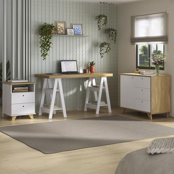 Encontraproduto.com.br - Conjunto Escritório Home Office 3 Peças Darte A06 Olmo-branco - Mpozenato