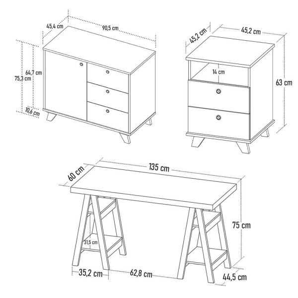 Encontraproduto.com.br - Conjunto Escritório Home Office 3 Peças Darte A06 Olmo-branco - Mpozenato