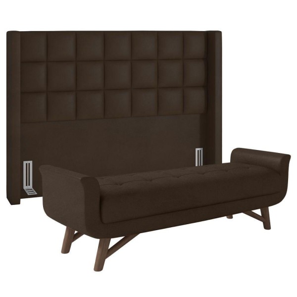 Cabeceira Cama Box King 195cm Pisa E Recamier Neville P02 Sintético Marrom - Mpozenato