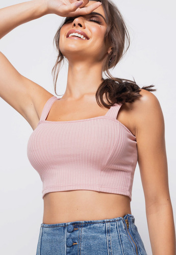 Encontraproduto.com.br - Cropped  Top Faixa Comfy Malha Canelada Rosa Claro