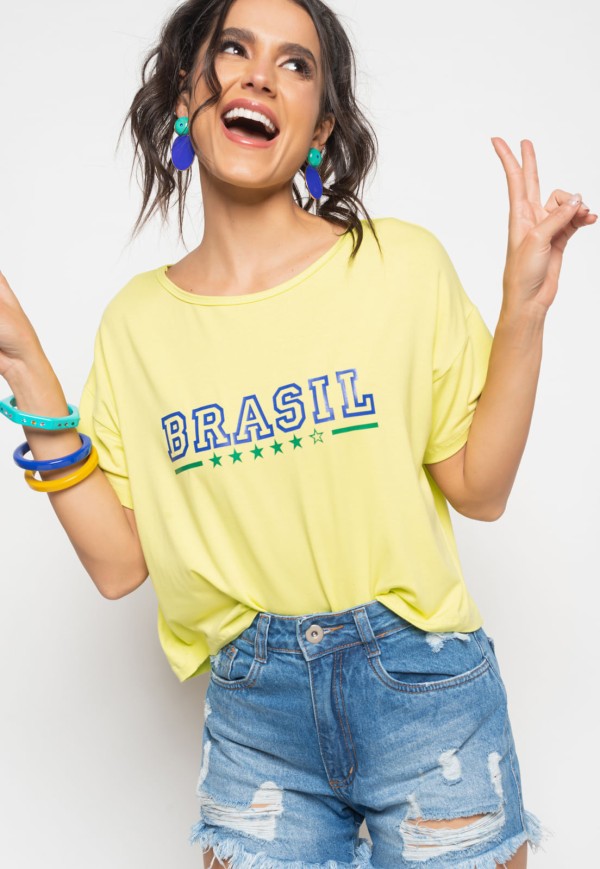 Cropped Brasil Amplo Manga Curta Malha Verde Limão Salvatore
