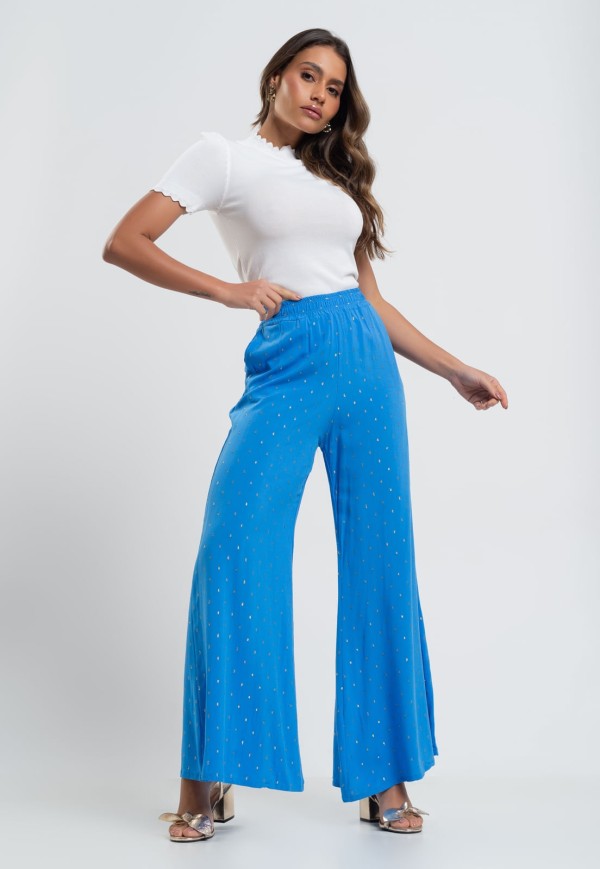 Encontraproduto.com.br - Calça Pantalona Viscose Com Lurex Azul Salvatore Fashion