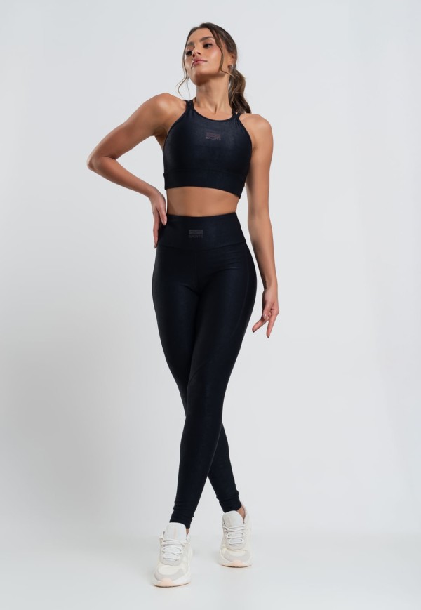 Encontraproduto.com.br - Calça Legging Suplex Wonder Gloss Com Recortes Preto Salvatore Fashion