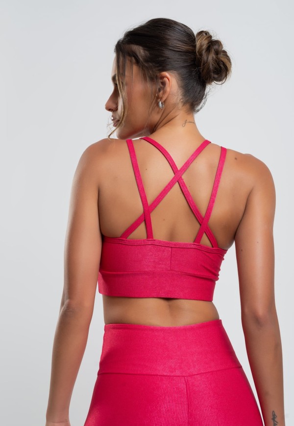 Encontraproduto.com.br - Top Suplex Wonder Gloss Decote Alto Com Tiras Rosa Salvatore Fashion