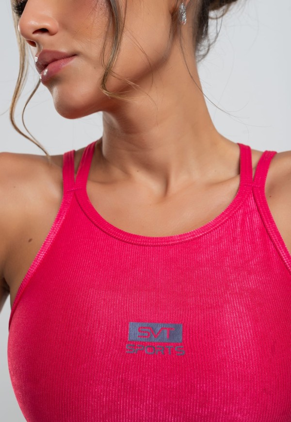 Encontraproduto.com.br - Top Suplex Wonder Gloss Decote Alto Com Tiras Rosa Salvatore Fashion