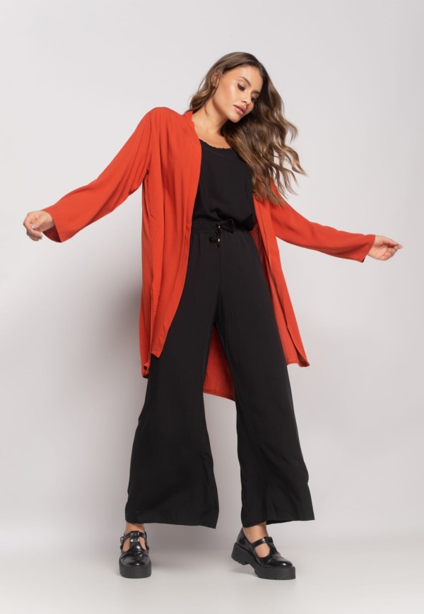 Encontraproduto.com.br - Kimono Manga Longa Viscolinho Telha Salvatore Fashion