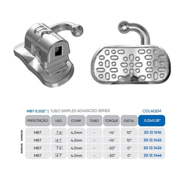 Encontraproduto.com.br - 20.12.2146 Tubos Advanced Mbt 0,022 Kit com 200 Colagem Simples - Orthometric