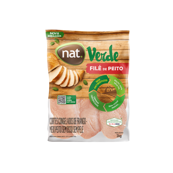 Filé De Peito De Frango Nat Verde Sem Osso Sem Pele Iqf Congelado 1kg