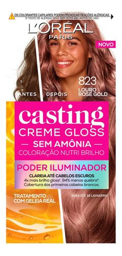 TINTURA TONALIZANTE CASTING GLOSS KIT CREME 731 LOURO MEL
SEM AMONIA NUTRI BRILHO PODER ILUMINADOR CLAREIA ATÉ CABELOS ESCUROS TRATAMENTO COM GELEIA