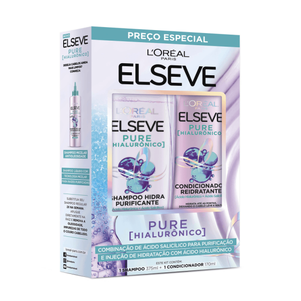 Encontraproduto.com.br - Kit Elseve Shampoo 375ml + Condicionador 170ml Pure Hialurônico