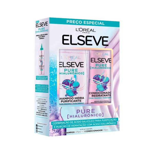 Encontraproduto.com.br - Kit Elseve Shampoo 375ml + Condicionador 170ml Pure Hialurônico