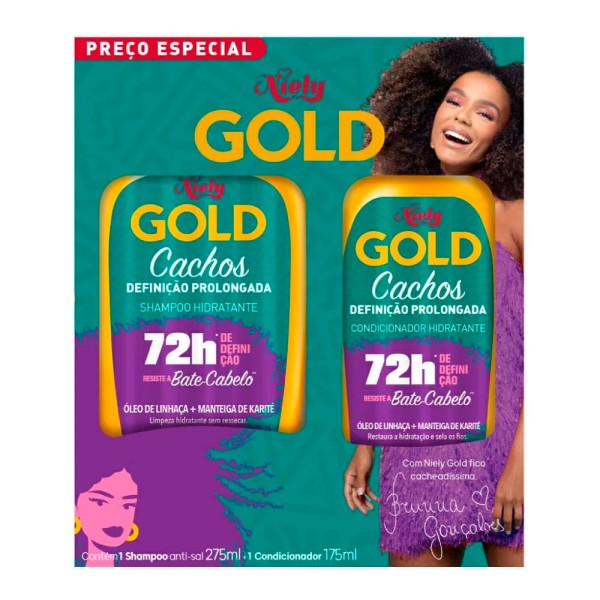 Encontraproduto.com.br - Kit Shampoo+Condicionador Niely Gold Cachos Definição Prolongada 175ml