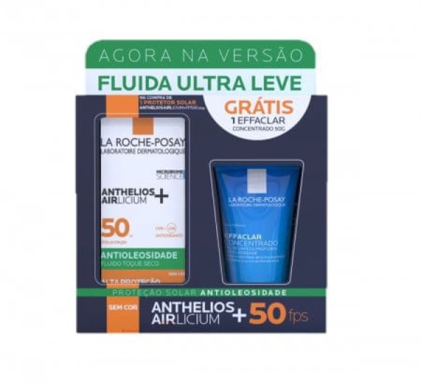 Protetor Solar La Roche-Posay Anthelios Airlicium fps 50 Sem Cor 40g + Gel de Limpeza Facial Effaclar Concentrado 50g - Kit