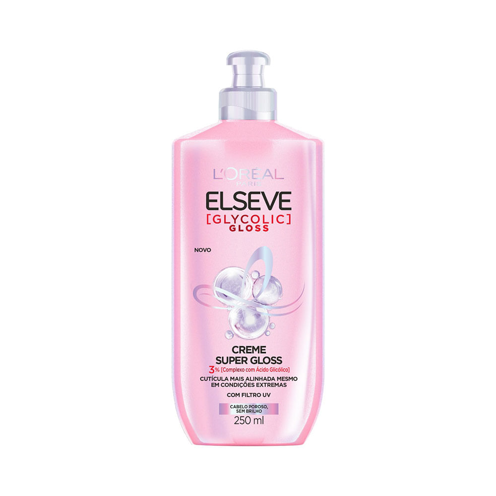 Encontraproduto.com.br - Creme para Pentear Super Gloss com Filtro UV Loréal Paris Elseve Glycolic Gloss Frasco 250ml
