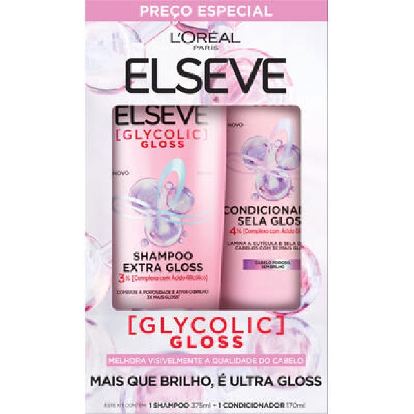 Kit Elseve Shampoo 375ml + Condicionador 170ml Glycolic Gloss