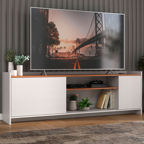 Rack para TV 60 pol. 2 Portas 2 Nichos HCL Branco e Nogal