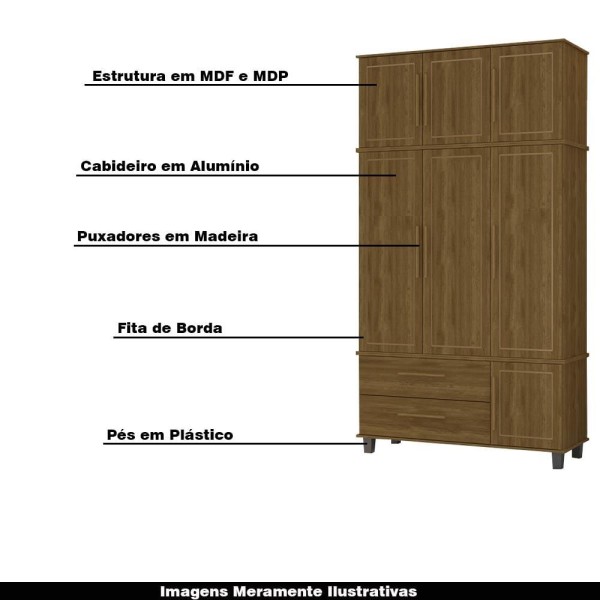 Encontraproduto.com.br - Roupeiro Decorativo 3 Portas Antony Mdf E Mdp Imbuia
