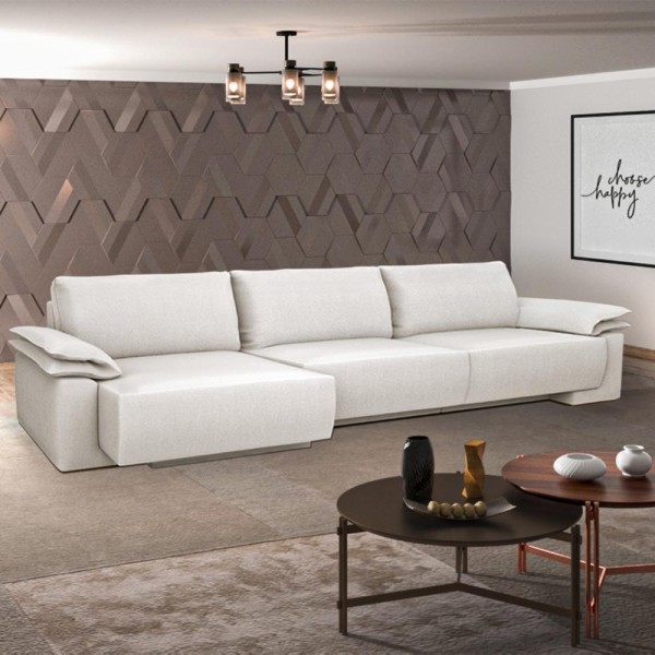 Encontraproduto.com.br - Sofá 3 Lugares Sala de Estar 270cm Zaya Linho Off White G05 - Gran Belo