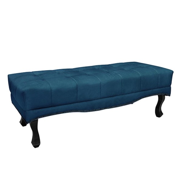 Encontraproduto.com.br - Recamier Decorativo 195cm Loewe Veludo Pés de Madeira Azul Marinho - Gran Belo