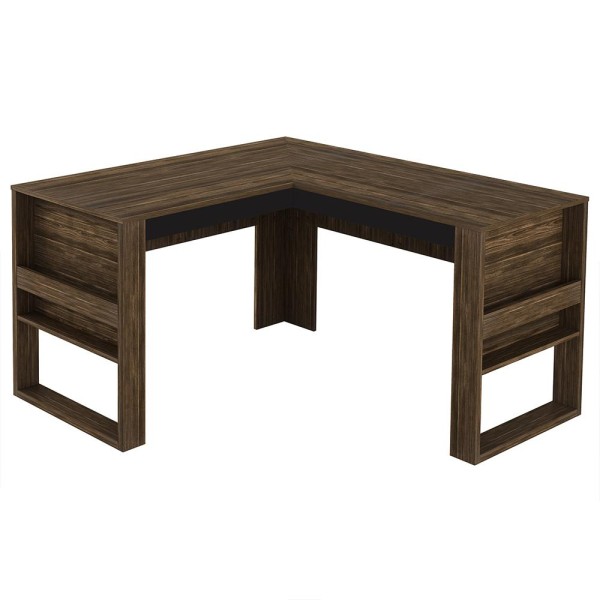 Encontraproduto.com.br - Mesa Angular para Escritório Home Office ME4145 MDP Nogal/Preto G69 - Gran Belo