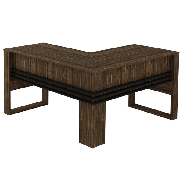 Encontraproduto.com.br - Mesa Angular para Escritório Home Office ME4145 MDP Nogal/Preto G69 - Gran Belo