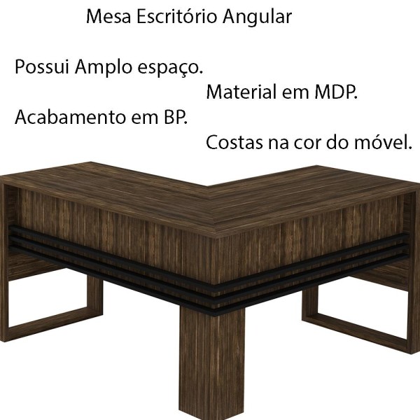 Encontraproduto.com.br - Mesa Angular para Escritório Home Office ME4145 MDP Nogal/Preto G69 - Gran Belo