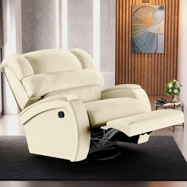 Poltrona do Papai Sala de Cinema Reclinável Kylie Glider Manual Giratória USB PU Bege G23