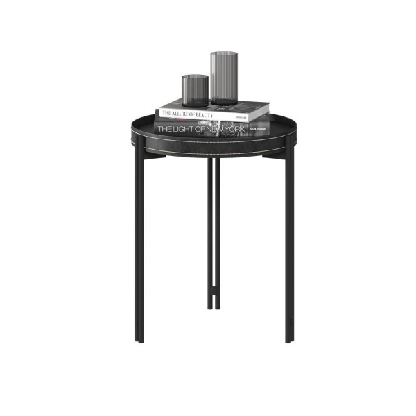 Encontraproduto.com.br - Conjunto Aparador Mesa de Centro e Canto Grimaldi Base em Aço e Detalhe em Couro Preto G77 - Gran Belo