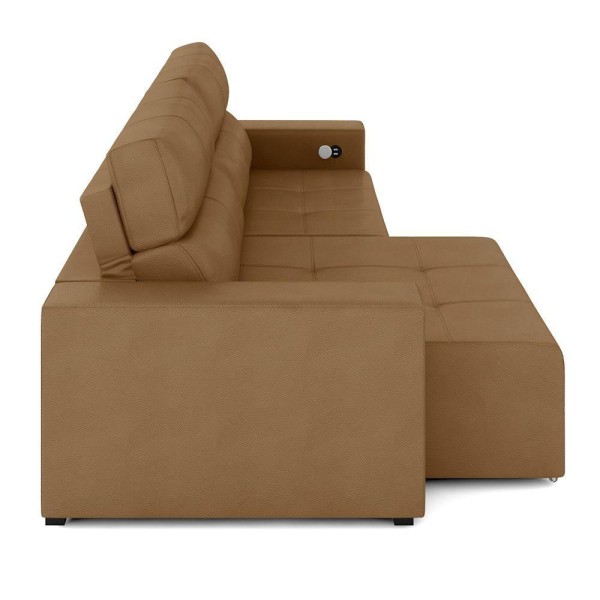 Encontraproduto.com.br - Sofá Retrátil 4 Lugares 284cm 2 Módulos Nero com USB Couro Caramelo G52 - Gran Belo