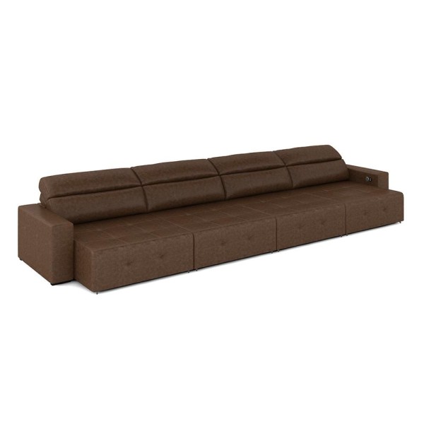 Encontraproduto.com.br - Sofá Retrátil 8 Lugares 524cm 4 Módulos Nero com USB Couro Manchado G52 - Gran Belo