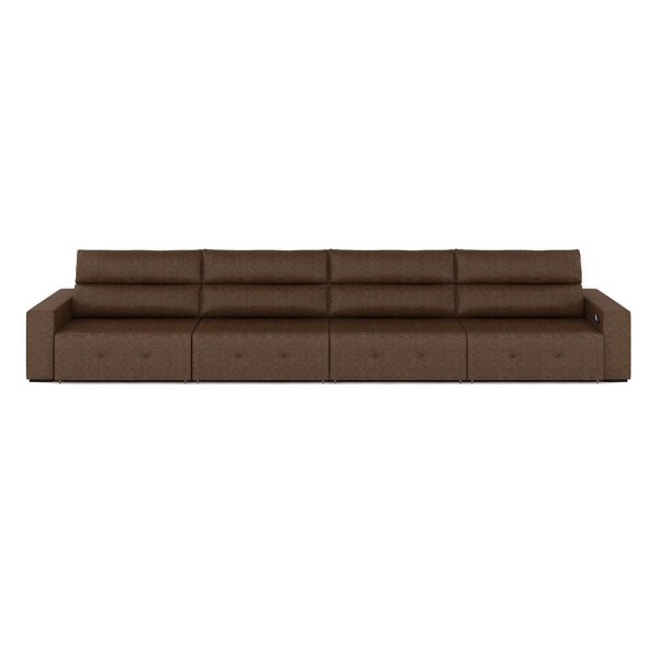 Encontraproduto.com.br - Sofá Retrátil 8 Lugares 524cm 4 Módulos Nero com USB Couro Manchado G52 - Gran Belo