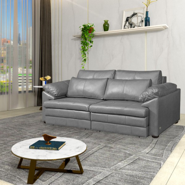 Sofá Piece Bipartido Retrátil 175cm Couro Cinza