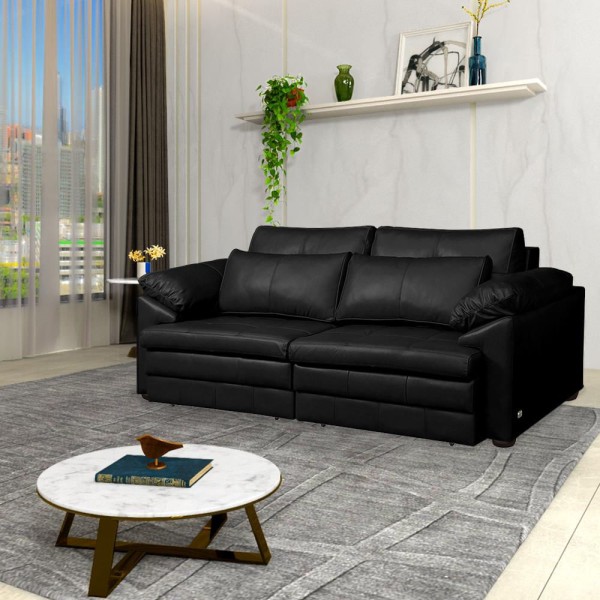 Sofá Decorativo Piece Bipartido Retrátil Sala de Estar 175cm Couro Preto G58 - Gran Belo