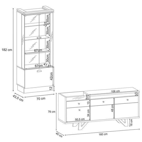Encontraproduto.com.br - Conjunto Cristaleira e Buffet Aparador Decorativo Peggy/Noeli Preto/Nature G26 - Gran Belo