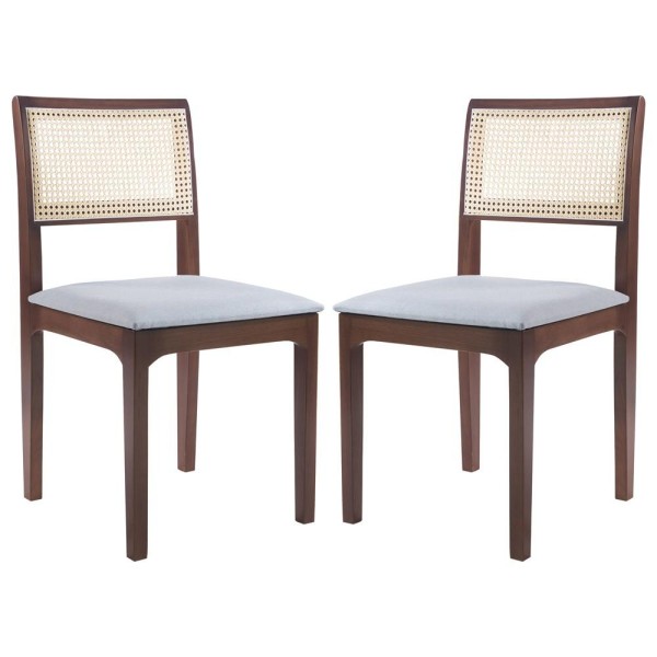 Encontraproduto.com.br - Kit 2 Cadeiras Madeira Nivea Rattan Linho Cinza/amêndoa