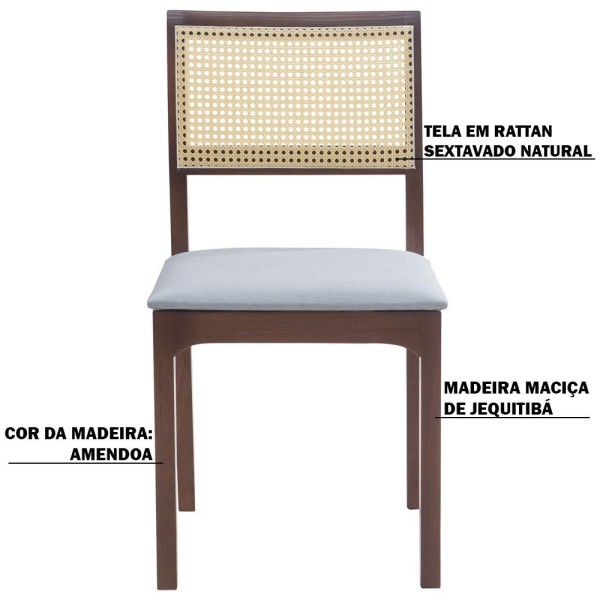 Encontraproduto.com.br - Kit 2 Cadeiras Madeira Nivea Rattan Linho Cinza/amêndoa