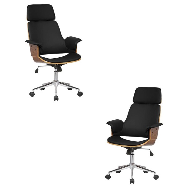 Kit 2 Cadeira de Escritório Home Office Decorativas Casemiro PU c/Regulagem de Altura Base Giratória Preto G56 - Gran Belo