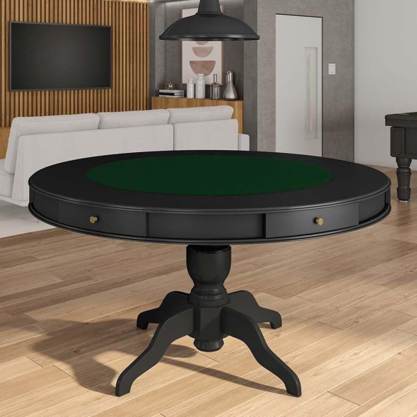 Encontraproduto.com.br - Mesa de Jogos Carteado 6 Lugares Bellagio com Gavetas e Tampo Reversível com Tecido Preto/Verde G42 - Gran Belo