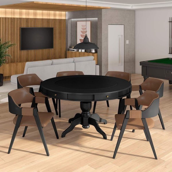 Encontraproduto.com.br - Mesa de Jogos Carteado 6 Lugares Bellagio com Gavetas e Tampo Reversível com Tecido Preto/Verde G42 - Gran Belo