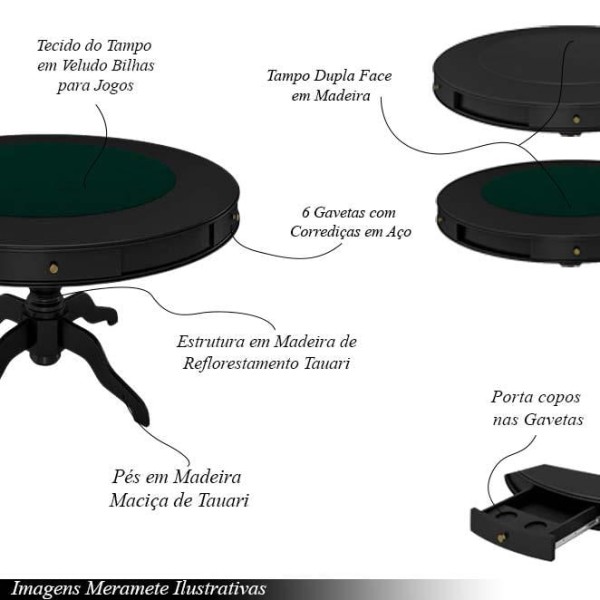 Encontraproduto.com.br - Mesa de Jogos Carteado 6 Lugares Bellagio com Gavetas e Tampo Reversível com Tecido Preto/Verde G42 - Gran Belo