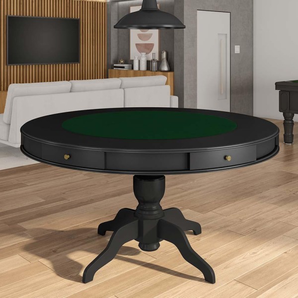 Encontraproduto.com.br - Mesa de Jogos Carteado 6 Lugares Bellagio com Gavetas e Tampo Reversível com Tecido Preto/Verde G42 - Gran Belo
