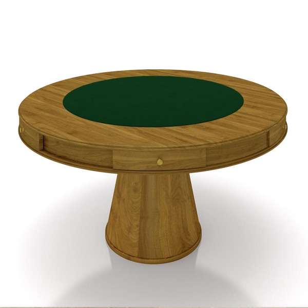 Encontraproduto.com.br - Mesa de Jogos Carteado 6 Lugares Bellagio com Gavetas e Tampo Reversível Base Cone com Tecido Mel/Verde G42 - Gran Belo