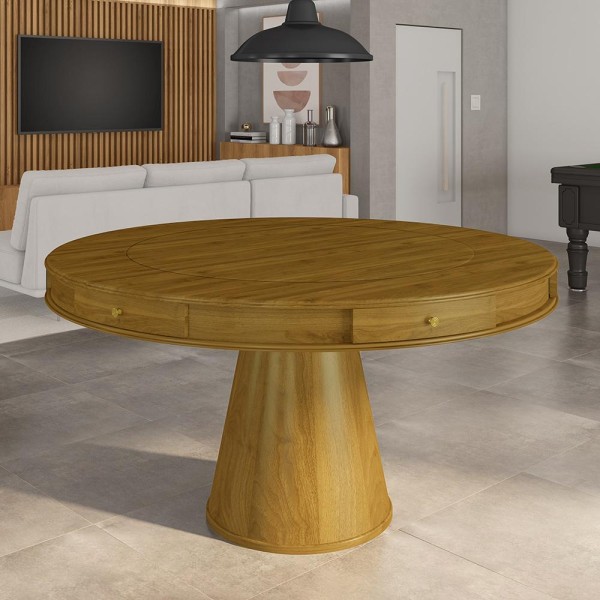 Encontraproduto.com.br - Mesa de Jogos Carteado 6 Lugares Bellagio com Gavetas e Tampo Reversível Base Cone com Tecido Mel/Verde G42 - Gran Belo