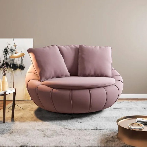 Poltrona Sala De Estar Decorativa Giratória Com Almofadas Afrodite Veludo Rosê G45
